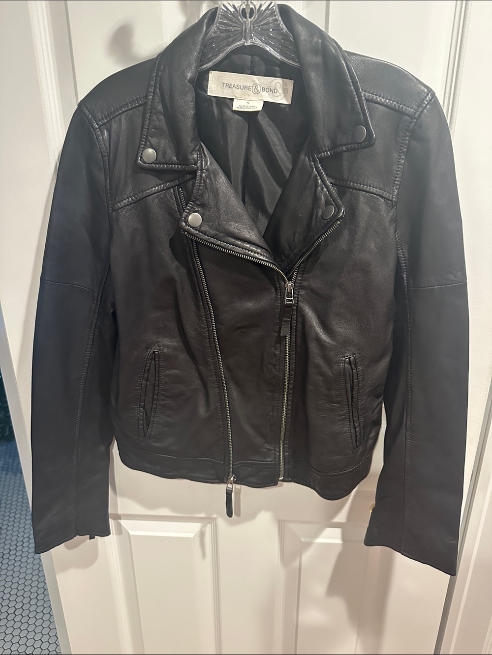 Treasure & Bond Black Leather Asymmetrical Moto Jacket